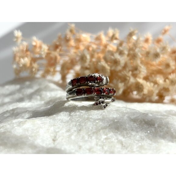 Dragon Wrap Around Garnet Figural 925 Sterling Silver Vintage Ring - sz 6.5 - Picture 9 of 15